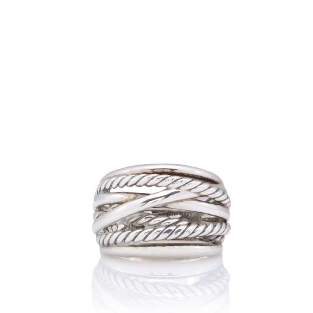 David Yurman Sterling Silver Crossover Wide Ring - Size 8